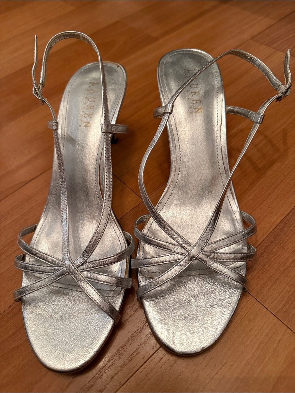 Ralph Lauren Silver Strappy Slingback Sandals